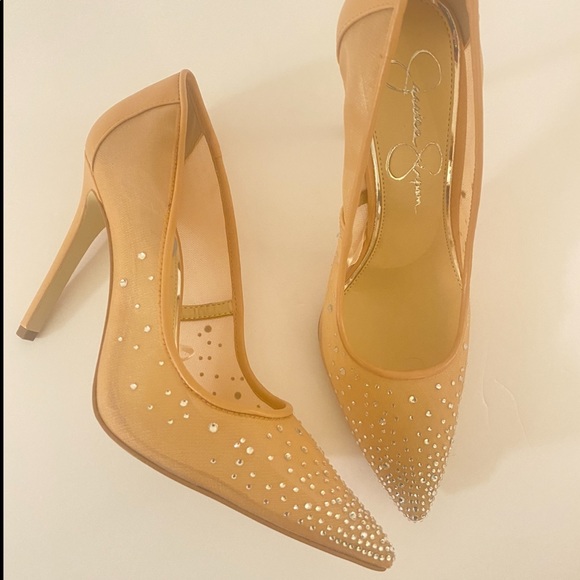 Jessica Simpson Pylise Pump Rhinestone Nude NEW - Picture 1 of 10